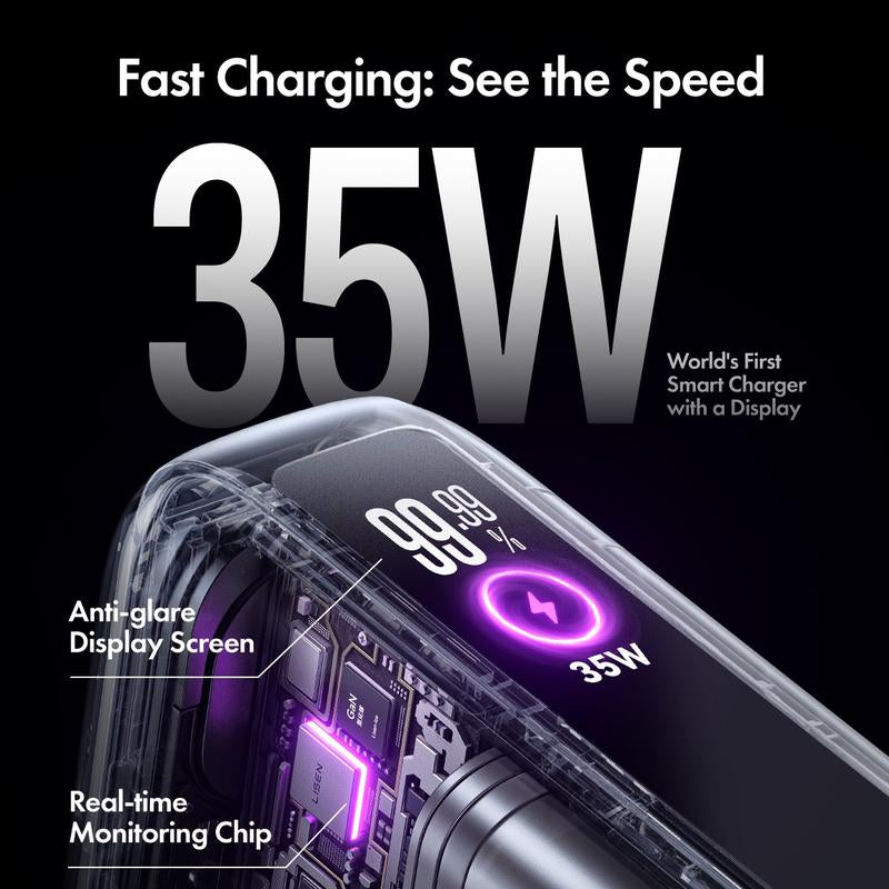 LISEN 3-In-1 Fast Travel Charger, 35W Wall Charger & 27W Power Bank, Portable Charger with Built-In 3.3FT USB-C Cable and Foldable Plug, 7000Mah Battery Pack for Iphone 17/16 Series, Galaxy, Pixel 10